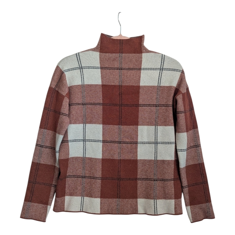 Rachel Zoe Flannel Mock Neck Sweater Orange Plaid Size Medium